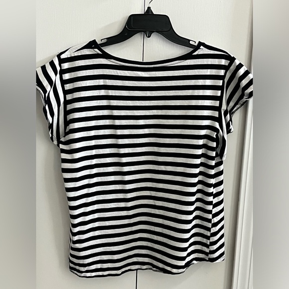 Bobeau Flutter Sleeve Striped Black & White Tee Soft T-Shirt Large - Picture 6 of 8